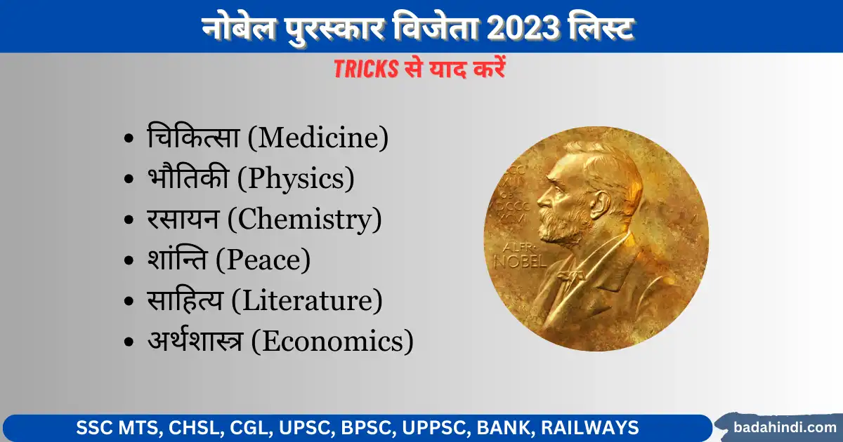 नोबेल पुरस्कार लिस्ट 2023