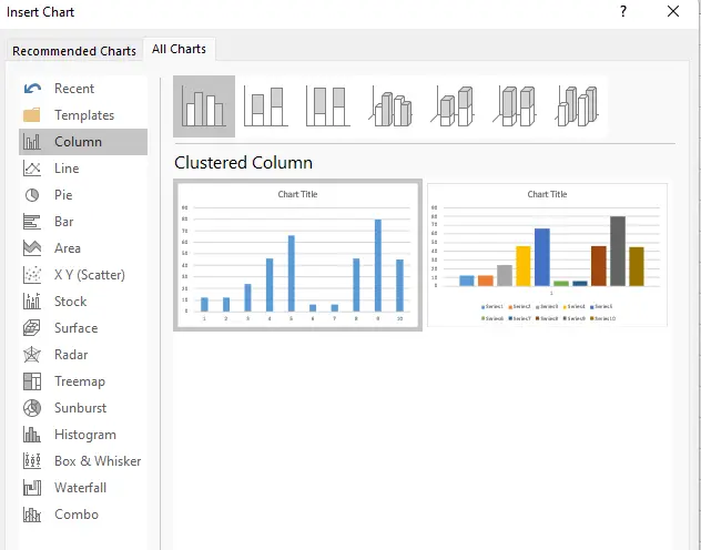 Types of Chart in Excel